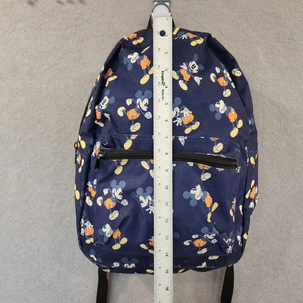 Disney Mickey Mouse Navy Blue All Over Print Polyester Backpack Front Zip Pocket